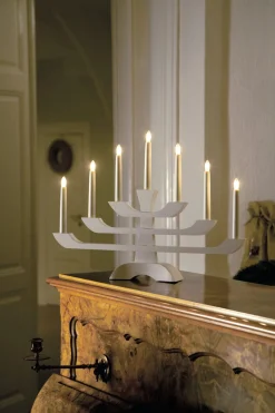 Adventsljusstake LED trä 7-armad, vit, Konstsmide, 33 cm