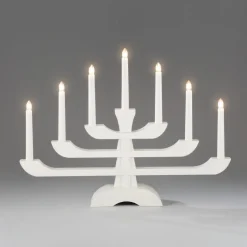 Adventsljusstake LED trä 7-armad, vit, Konstsmide, 33 cm
