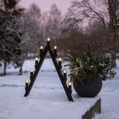 Adventsljusstake utomhus Max 9-armad LED svart metall, 83 cm