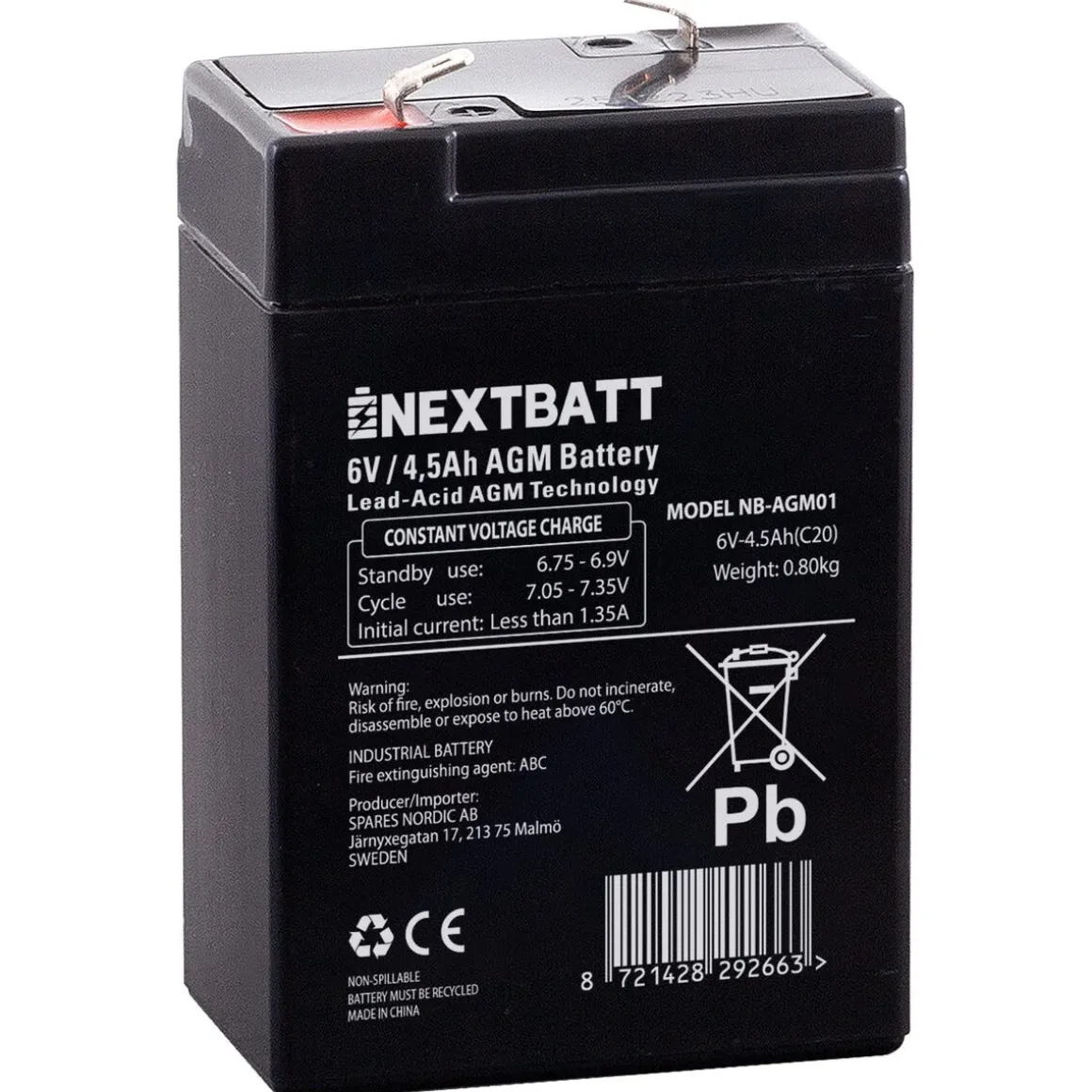 AGM-batteri 6 V 4,5 Ah