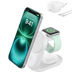 Belkin UltraCharge 3 in 1 vikbar Qi2-laddare, 25W