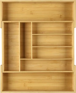 Besticklåda bambu, justerbar bredd, 33,2-56 x 46 x 6 cm