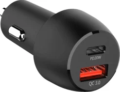 Billaddare 12, 24 V, USB-C / USB-A, svart