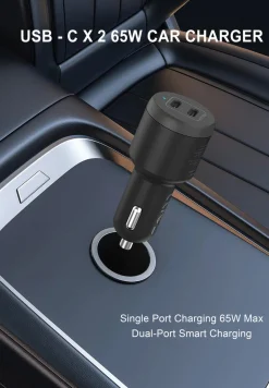 Billaddare 12 V mobil 2 x USB-C, 65 W