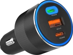 Billaddare 3-i-1, 12 V, 24 V, USB-C och USB-A, 78 W