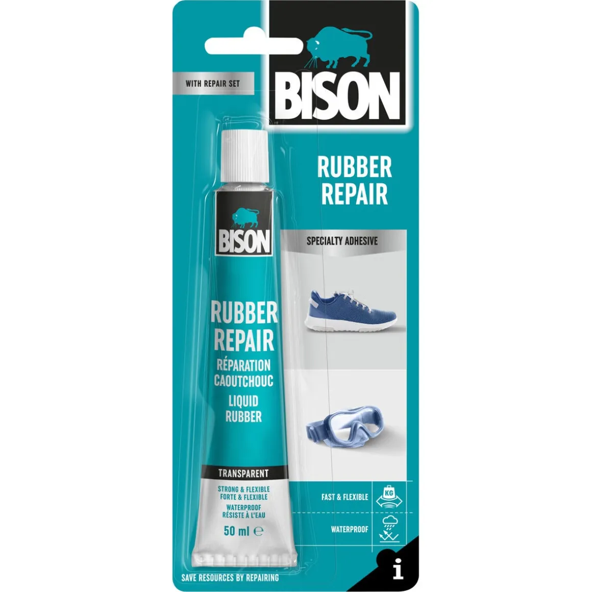 Bison flytande gummi, transparent lim, 50 ml
