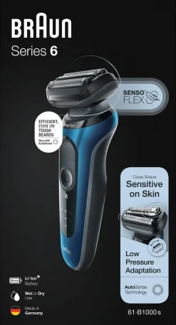 Braun Series 6 61-B1000s blå, rakapparat Wet & Dry