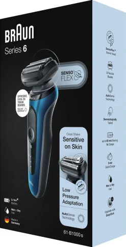 Braun Series 6 61-B1000s blå, rakapparat Wet & Dry