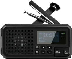 Bärbar nödradio med vev och solceller, DAB+/FM