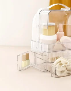 Bärbar sminkförvaring med lådor, display, klar plast