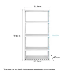 Bred hylla med 5 hyllplan, metall, 91,5x46x183 cm