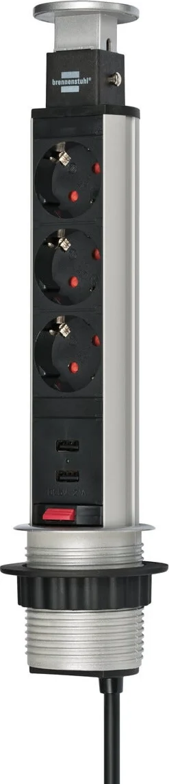 Brennenstuhl Tower Power PopUp 3-vägs grenuttag, 2 USB