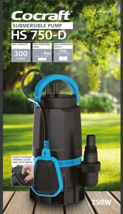 Cocraft HS 750-D dränkbar pump med flottör, elektrisk