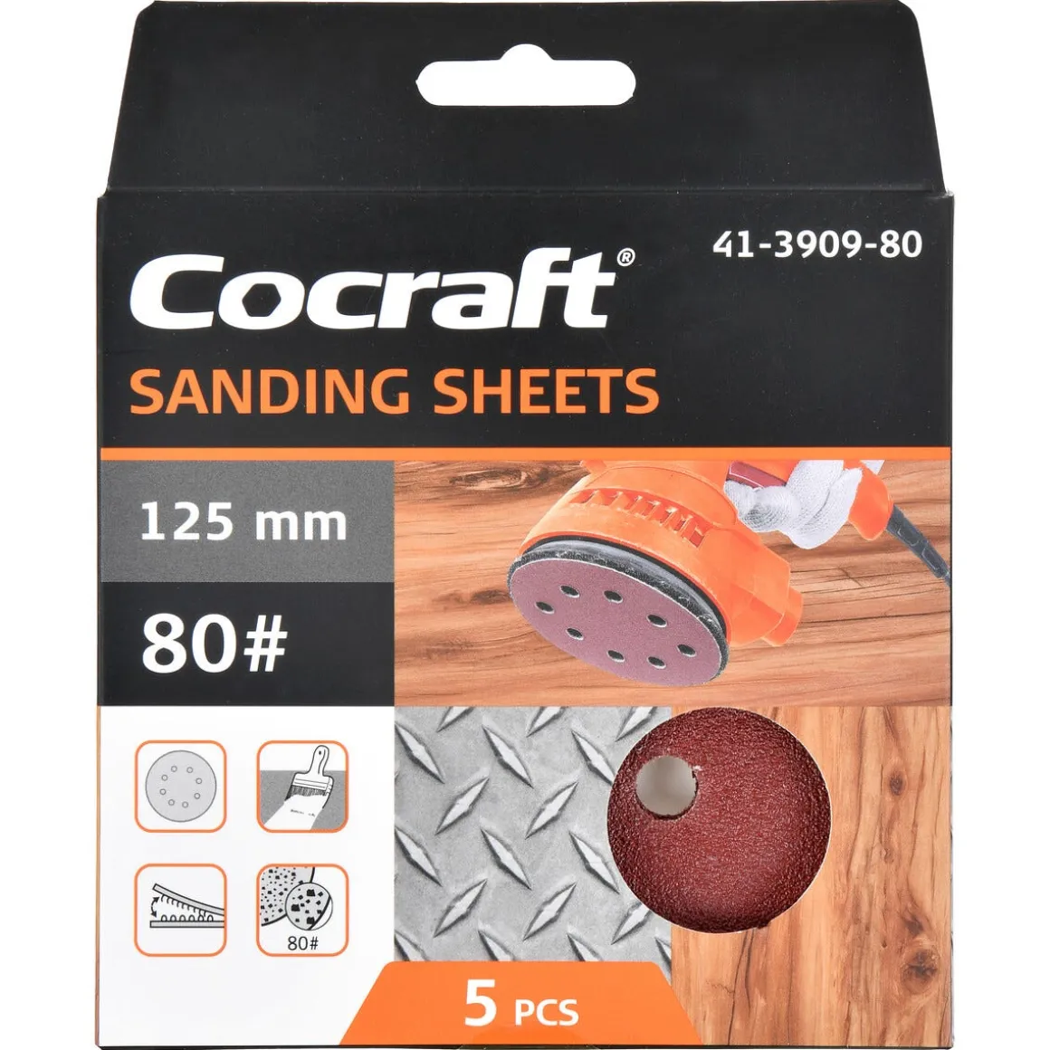 Cocraft sandpapper kardborre, sliprondell 125 mm, 5-pack