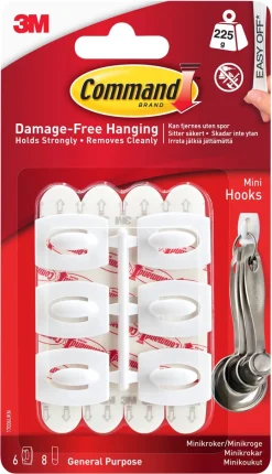 Command självhäftande minikrokar vita, 6-pack