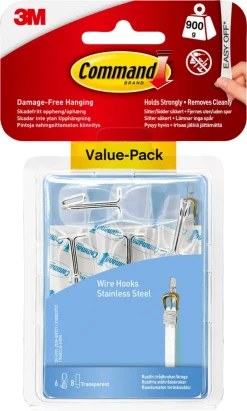 Command Value Pack självhäftande krok, rostfri ståltråd