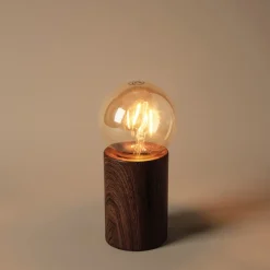 Deco bordslampa E27 metall med mörk träoptik, Northlight