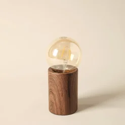 Deco bordslampa E27 metall med mörk träoptik, Northlight