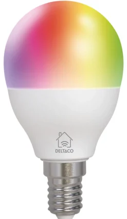 Deltaco Smart kronljuslampa LED RGB WiFi, E14 4,9 W dimbar