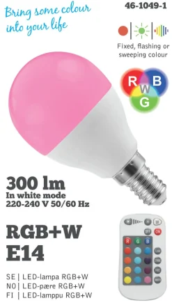 Dimbar LED-lampa RGBW E14 3 W, med fjärrkontroll