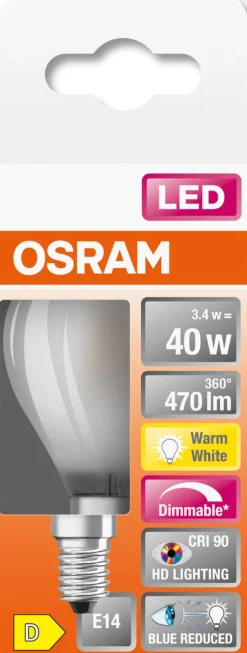 Dimbar klotlampa LED E14 Osram, varmvit