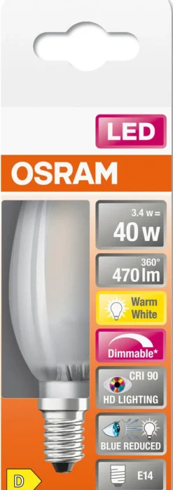 Dimbar kronljuslampa LED E14 Osram, varmvit