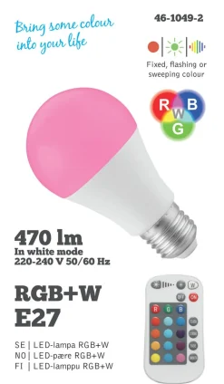 Dimbar LED-lampa RGBW E27 4,8 W, med fjärrkontroll