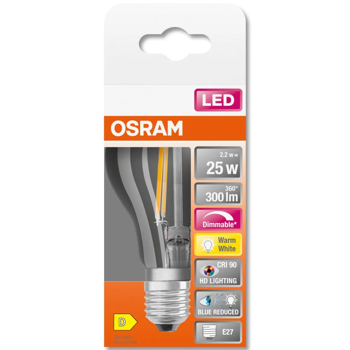 Dimbar normallampa LED E27 Osram, varmvit
