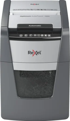 Dokumentförstörare Rexel Optimum AutoFeed+ 100X, korsstrimling