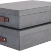 Förvaringsbox med läderhandtag 2-pack, mörkgrå