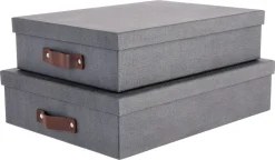 Förvaringsbox med läderhandtag 2-pack, mörkgrå