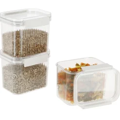 Förvaringsburkar plast, stapelbara, 0,8 l, 3-pack