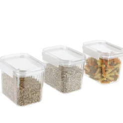 Förvaringsburkar plast, stapelbara, 0,8 l, 3-pack