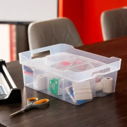 Förvaringslåda Modular plast med lock och fack, genomskinlig.