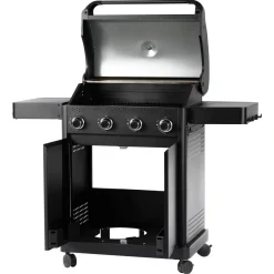 Gasolgrill med 4 brännare, sidobord och grillvagn