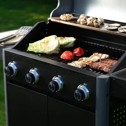 Gasolgrill med 4 brännare, sidobord och grillvagn