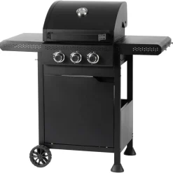 Gasolgrill med 3 brännare, sidobord och grillvagn