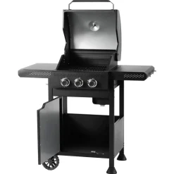 Gasolgrill med 3 brännare, sidobord och grillvagn