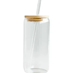 Glasburk med sugrör och bambulock, 480 ml