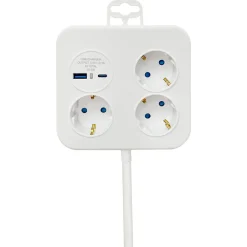 Grenuttag 3-vägs med USB-A och USB-C, 1,4 meter