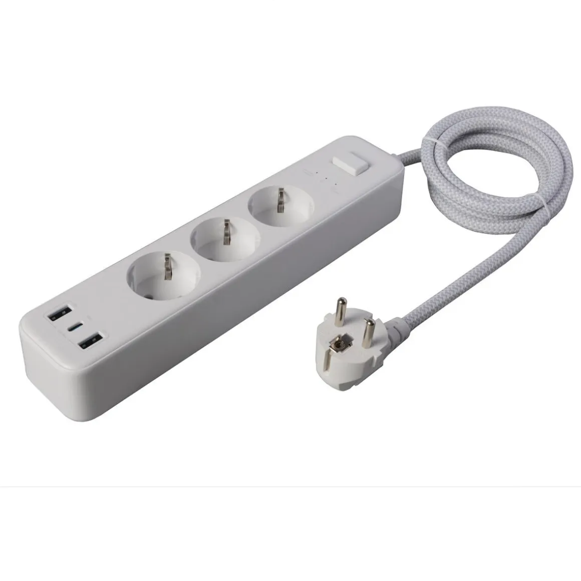 Grenuttag 3-vägs med USB-A och USB-C, 1,5 meter