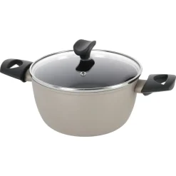 Gryta med glaslock 2,5 l keramisk non stick, sand