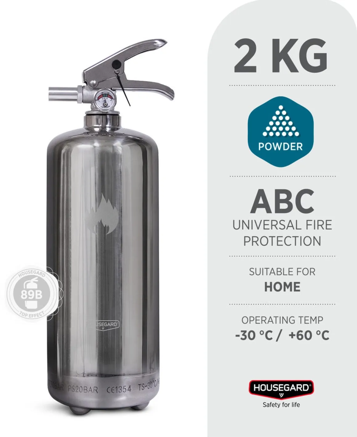 Housegard Steel liten brandsläckare 2 kg