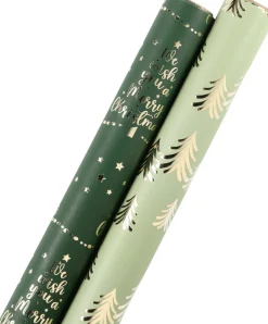 Julpapper premium grönt och guld 70 cm x 3 m 2-pack