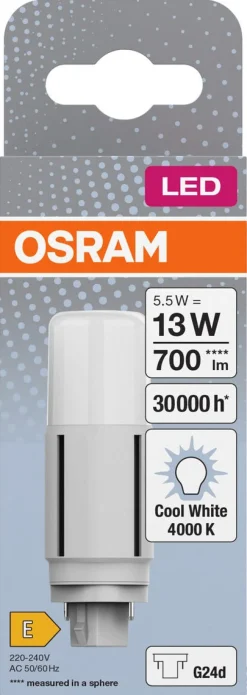 Kompaktlysrör LED G24d 5,5 W kallvit, Osram