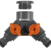 Krankoppling 2-vägs med adapter Gardena, 1/2"-3/4"