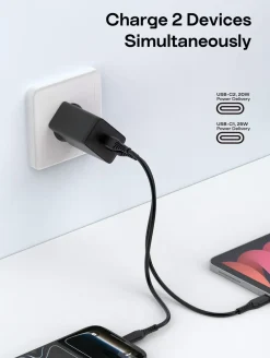 Laddare USB-C 2 portar GaN PD, 45 W