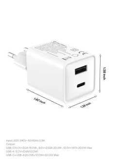 Laddare USB-C och USB-A GaN, 32 W