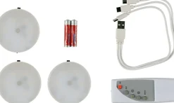Laddbar skåpbelysning med fjärrkontroll, 3-pack