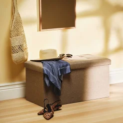 Låg sittbänk med förvaring, inomhus, beige, 76 x 38 x 38 cm